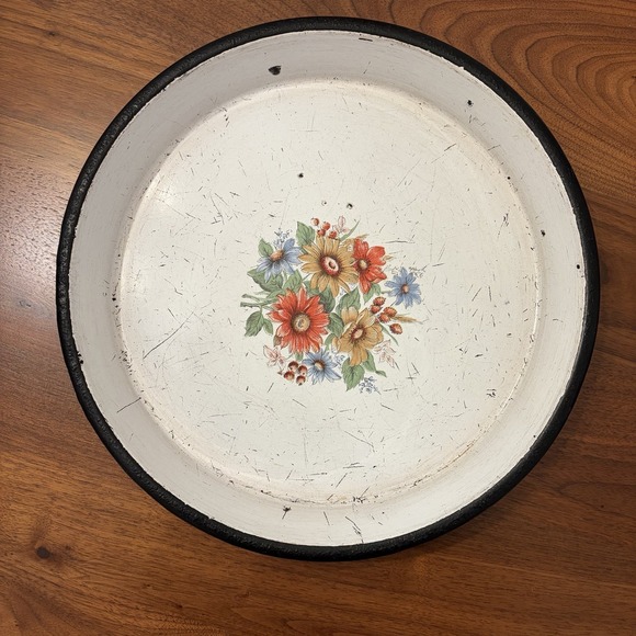 Other - Vintage Metal Round Tray Floral Decor